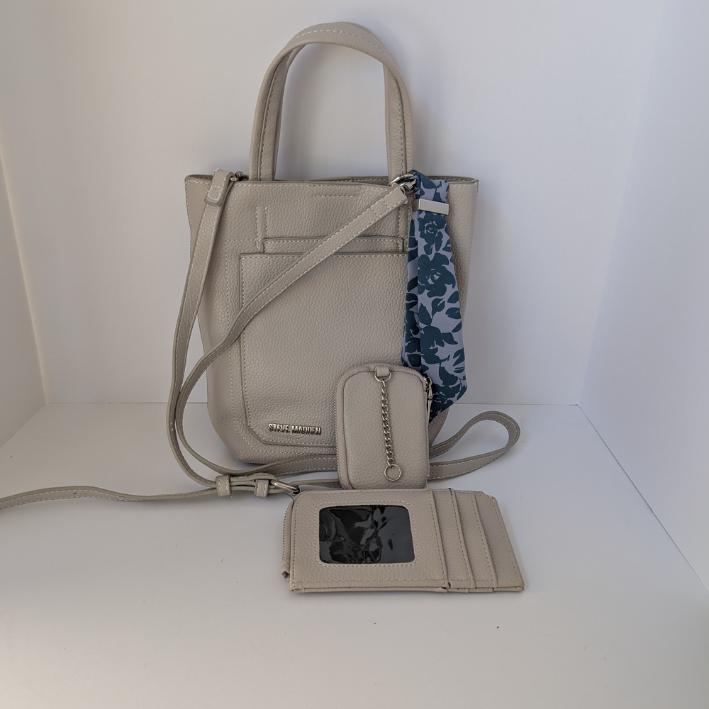 Steve Madden Cream Tan Crossbody Bag Set with Wallet and Change purse